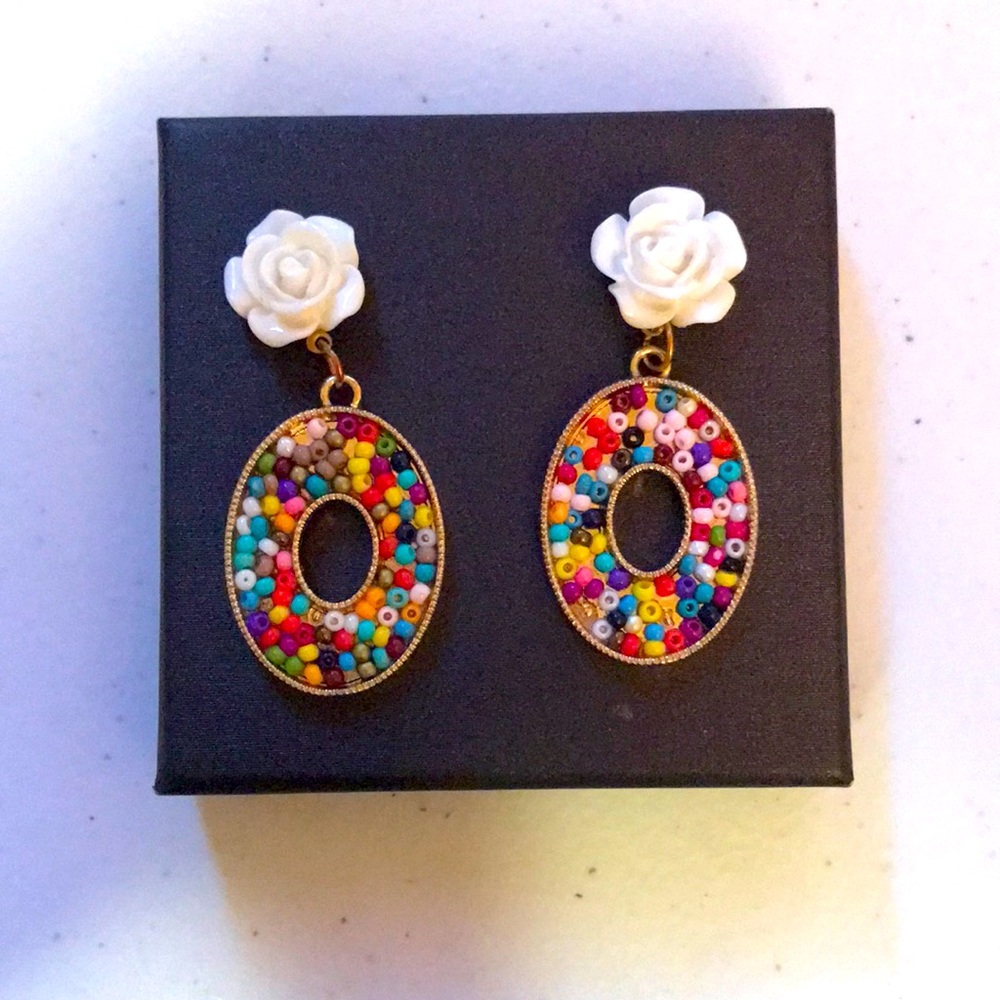 White Flower and Rainbow Drop Earrings!
